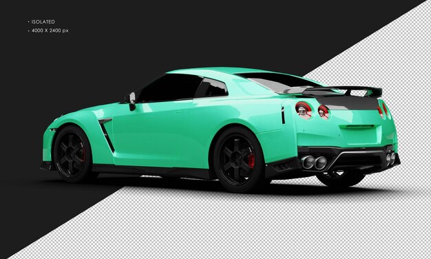 PSD isolated realistic metallic green luxury sport racing super car from left rear view