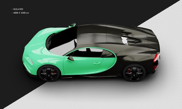 PSD isolated realistic metallic green luxury sport sedan super car from top left view
