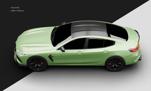 Isolated realistic metallic green modern elegant grand super sport car from top left view