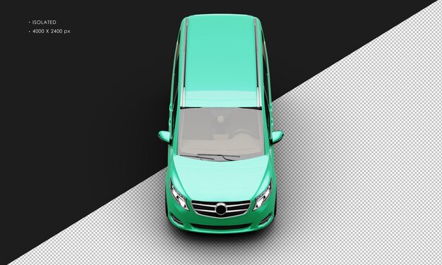 PSD isolated realistic metallic green modern luxury city van car from top front view