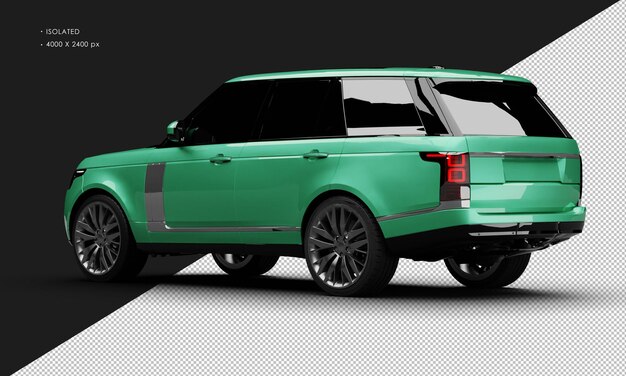 Isolated realistic metallic green modern luxury sport utility vehicle car from left rear view