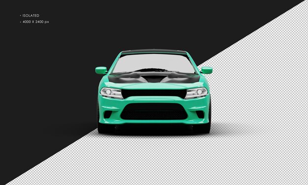 PSD isolated realistic metallic green modern muscle sport car from front view