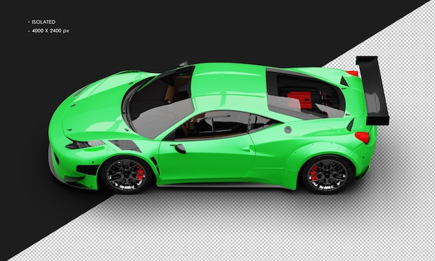 PSD isolato realistico verde metallizzato moderno super sport racing car dalla vista dall'alto a sinistra