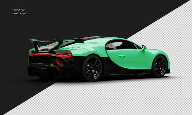 PSD isolated realistic metallic green racing sedan sport super car from right rear view