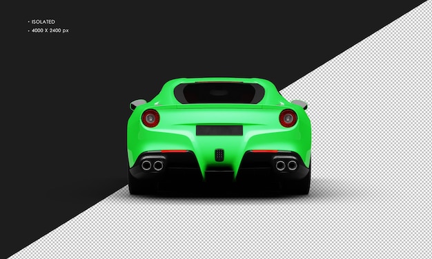 Изолированный реалистичный металлический зеленый супер спортивный современный гоночный автомобиль с заднего вида