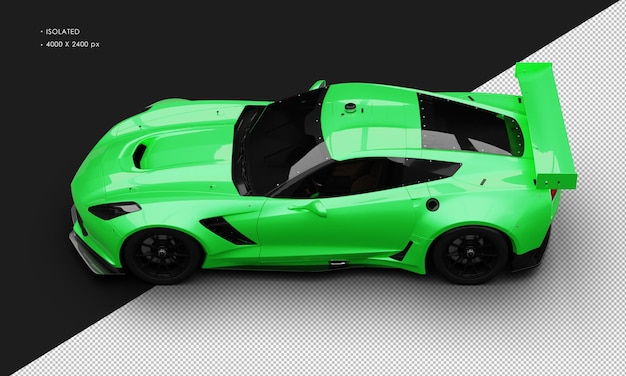 PSD isolated realistic metallic green super sport racing car from top left view