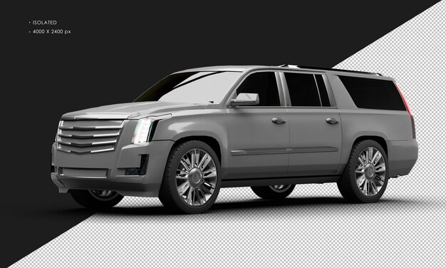 PSD isolated realistic metallic grey deluxe elegant city suv car from left front view