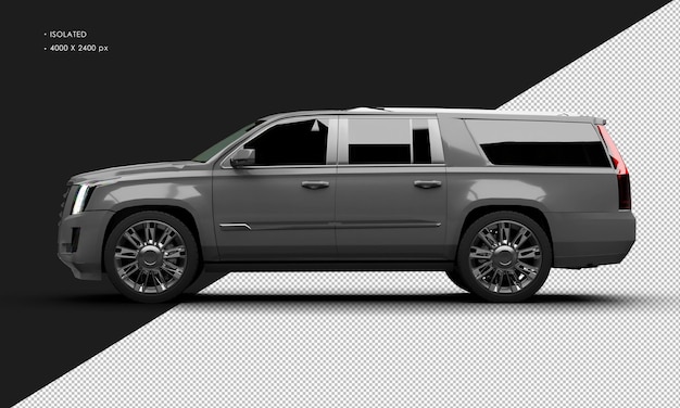 PSD isolated realistic metallic grey deluxe elegant city suv car from left side view