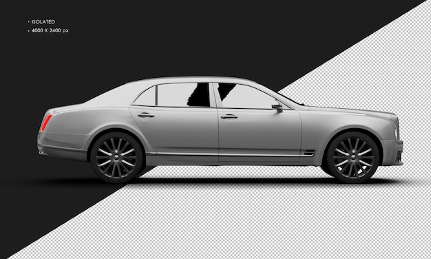 PSD isolated realistic metallic grey full size grand luxury sedan car from right side view