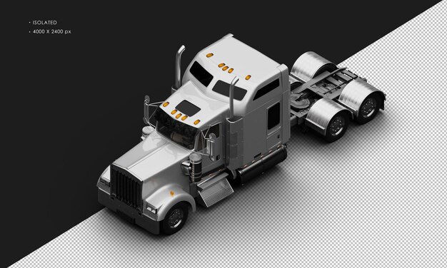 PSD isolated realistic metallic grey heavy duty semitrucks car from top left front view