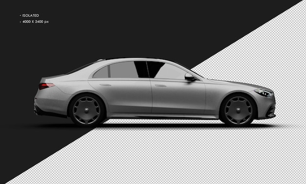 PSD isolated realistic metallic grey luxury modern elegant sedan city car from right side view