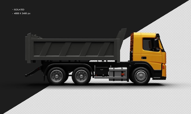 Isolated realistic metallic orange heavy duty trucks car from right side view