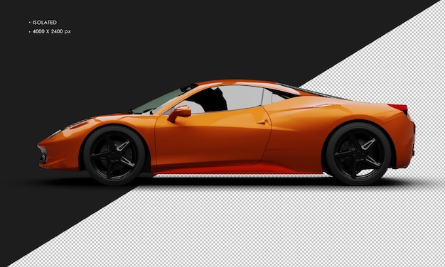 PSD Изолированный реалистичный металлический оранжевый купе с передним двигателем с левой стороны