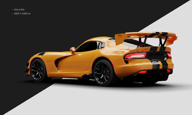 PSD isolated realistic metallic orange with stripes racing sport sedan super car from left rear view