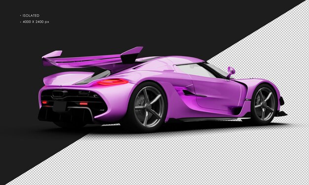 PSD isolated realistic metallic pink purple limited mid engine hyper sport car from right rear view