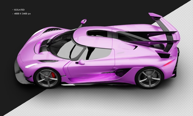 PSD isolated realistic metallic pink purple limited mid engine hyper sport car from top left view