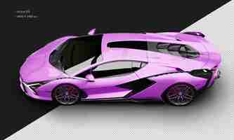 PSD isolato realistic metallic pink purple mid engine hybrid modern sport super car dall'alto a sinistra