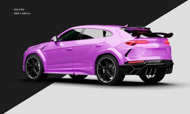 Isolated realistic metallic pink purple turbo engine super sport utility vehicle car from left rear