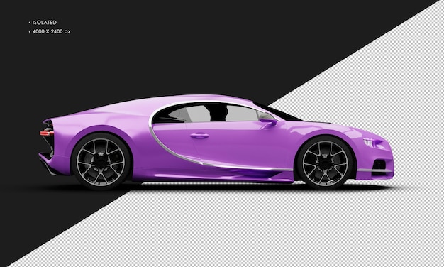 Isolated realistic metallic purple deluxe city sedan super car from right side view