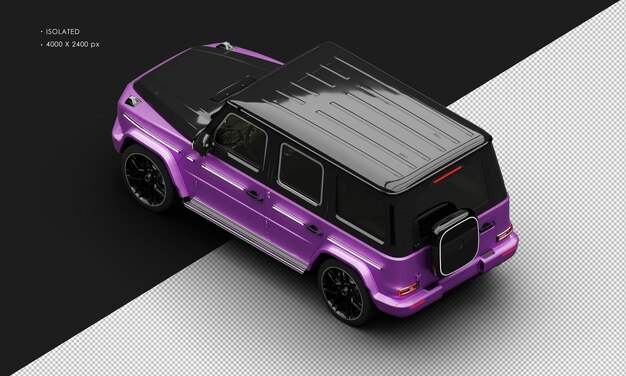 PSD isolated realistic metallic purple electric four wheel drive luxury suv car from top left rear