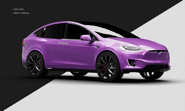 Isolated realistic metallic purple electric luxury sport utility vehicle car from right front view