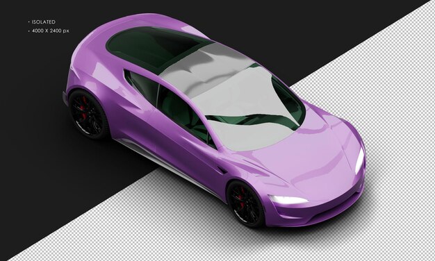 PSD isolated realistic metallic purple electric performance super sport car from top right front view