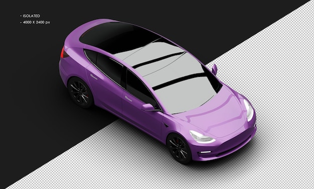 PSD isolated realistic metallic purple electric powered performance executive car from top right front