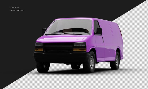 PSD isolated realistic metallic purple full size cargo blind van car from left front angle view