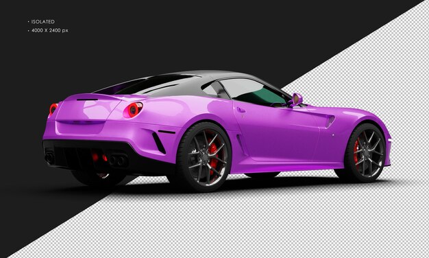 Isolated realistic metallic purple grand tourer super sport car from right rear view