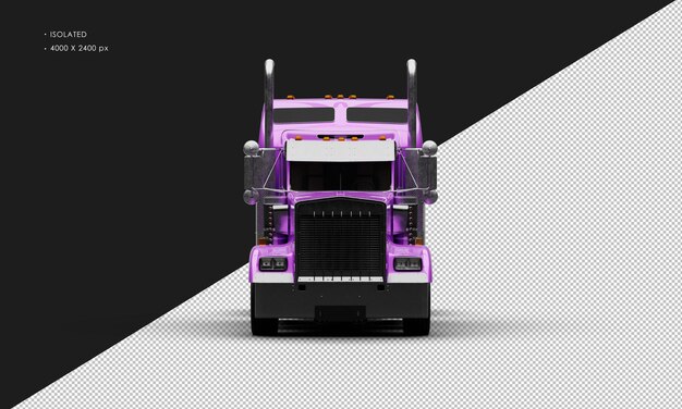 PSD isolated realistic metallic purple heavy duty semitrucks car from front view