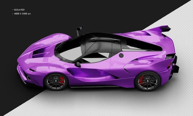 Isolated realistic metallic purple high performance racing super car from top left view