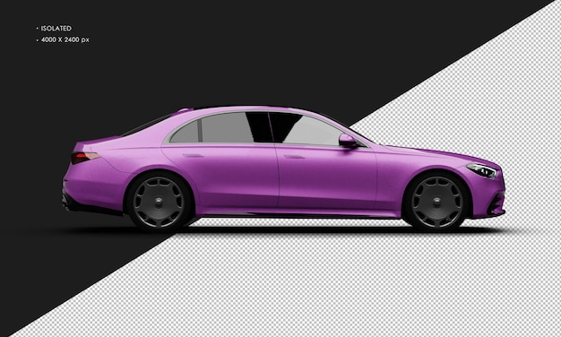 PSD isolated realistic metallic purple luxury modern elegant sedan city car from right side view