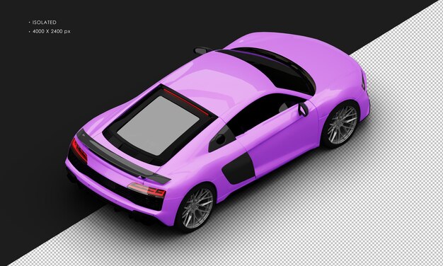 PSD isolated realistic metallic purple modern sedan super sport car from top right rear view