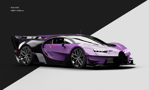 Isolated realistic metallic purple titanium racing sedan sport super car from right front view