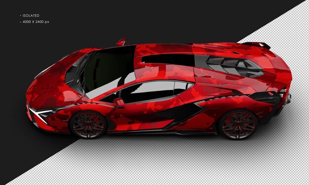 isolated realistic metallic red camouflage hybrid modern sport super car from top left