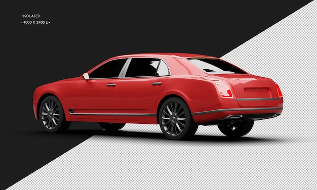 PSD isolated realistic metallic red full size grand luxury sedan car from left rear view