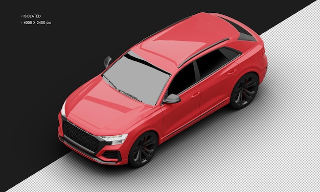 Isolated realistic metallic red luxury hybrid modern suv car from top left front view