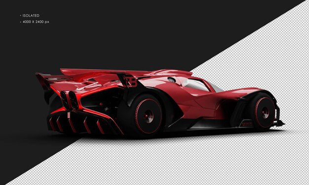 Berlina di lusso rossa metallizzata realistica isolata, moderna auto super sportiva dalla vista posteriore destra