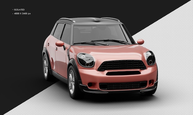 Isolated realistic metallic red luxury small modern city car vanuit de rechter voorhoek