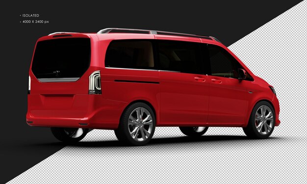 PSD isolated realistic metallic red modern luxury city van car from right rear view