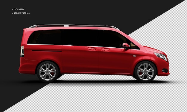 PSD isolated realistic metallic red modern luxury city van car from right side view