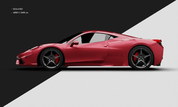 PSD isolated realistic metallic red special mid engine super sport car from left side view