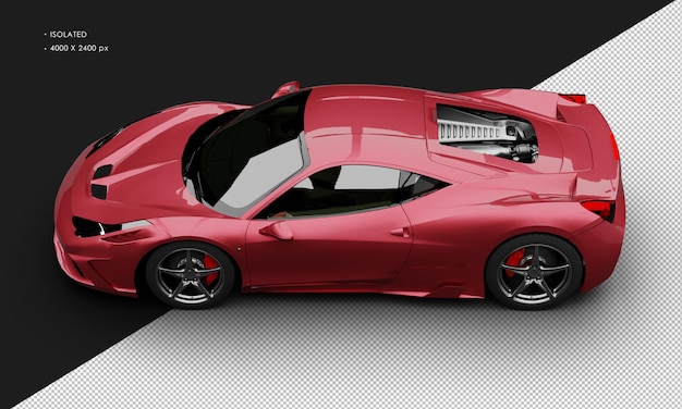 PSD isolated realistic metallic red special mid engine super sport car from top left view