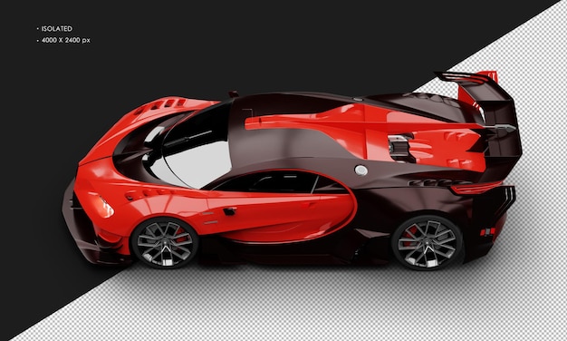 PSD isolated realistic metallic red titanium racing sedan sport super car from top left view