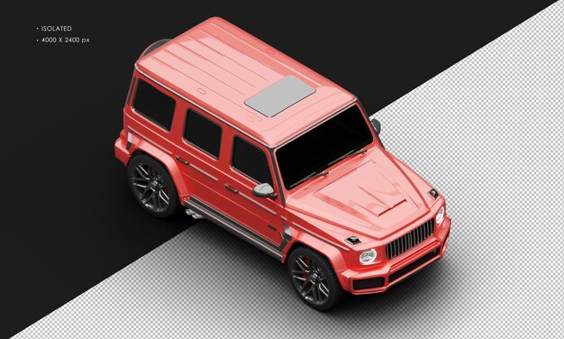 Isolated realistic metallic red twin turbo four wheel drive luxury suv car from top right front