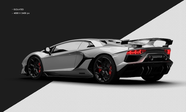 isolated realistic metallic silver grey aerodynamic modern ultra sport super car from left rear view