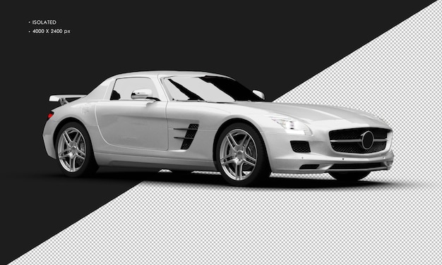 PSD isolated realistic metallic silver grey electric modern sport super car from right front view