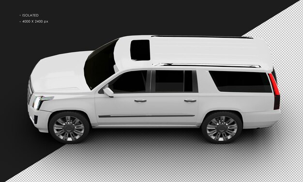 PSD isolated realistic metallic white deluxe elegant city suv car from top left view