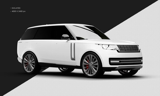 Isolated realistic metallic white full size luxury sport utility vehicle car from right front view