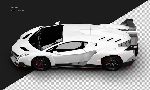 PSD isolated realistic metallic white high performance roadster sports car from top left view